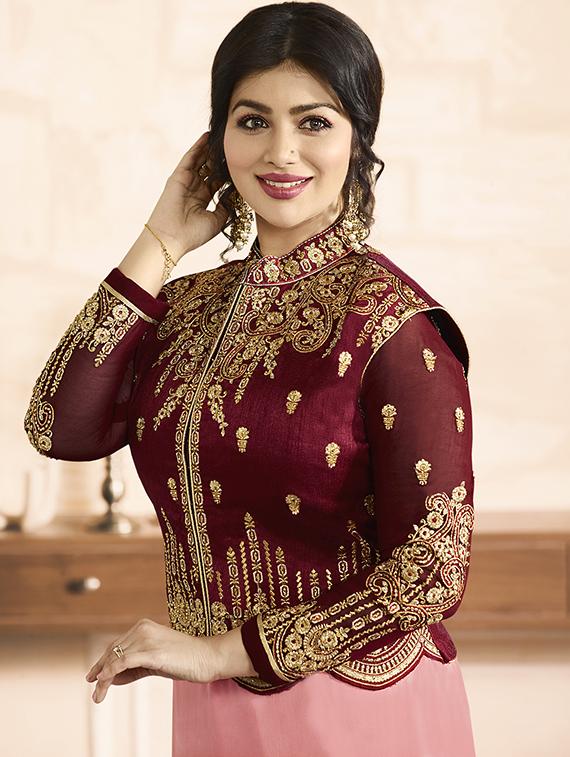 Embroidered semi-stitched churidaar suit - 15410230 - Zoom Image - 3