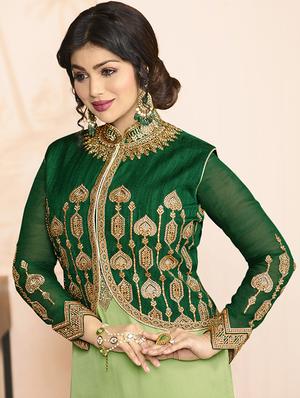 Embroidered semi-stitched churidaar suit - 15410233 - Standard Image - 3