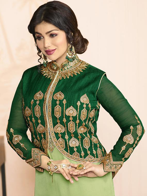 Embroidered semi-stitched churidaar suit - 15410233 - Zoom Image - 3