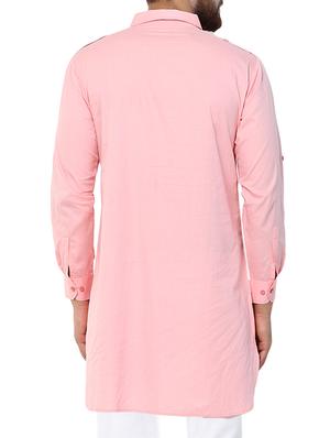 pink solid pathani kurta - 15410443 - Standard Image - 3