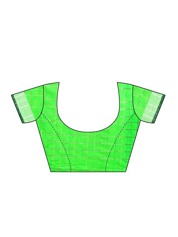 Linen Checkered woven saree with blouse - 15410852 - Zoom Image - 3