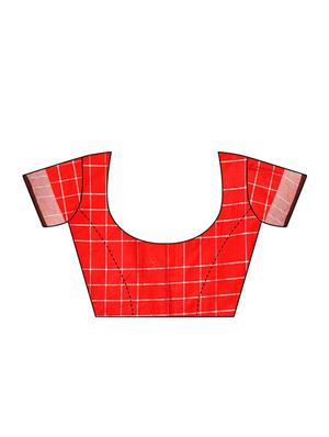 Linen Checkered woven saree with blouse - 15410858 - Standard Image - 3