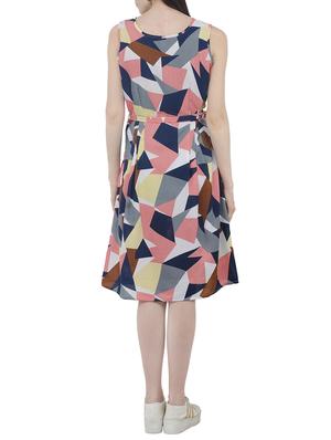 Geometric fit and flare belted dress - 15411128 - Standard Image - 3
