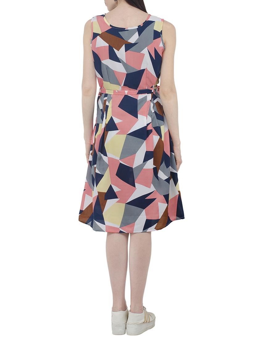 Geometric fit and flare belted dress - 15411128 - Zoom Image - 3