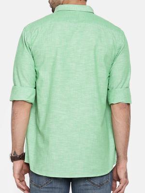 green cotton linen casual shirt - 15411200 - Standard Image - 3