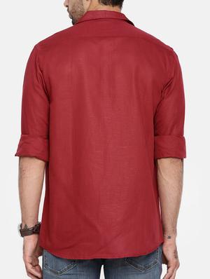 red cotton linen casual shirt - 15411215 - Standard Image - 3