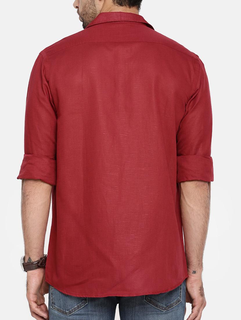 red cotton linen casual shirt - 15411215 - Zoom Image - 3