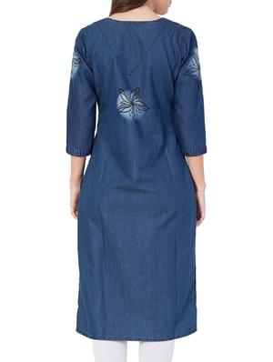 blue denim straight kurta - 15412236 - Standard Image - 3