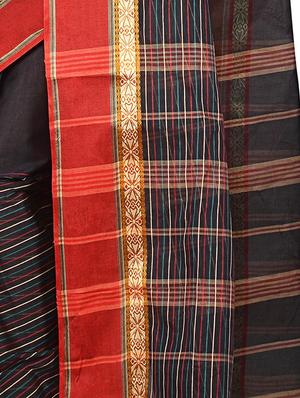 contrast border striped tant saree with blouse - 15412331 - Standard Image - 3