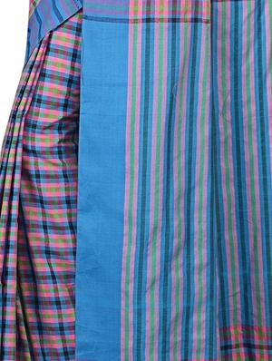 striped border checkered tant saree with tassels with blouse - 15412402 - Standard Image - 3