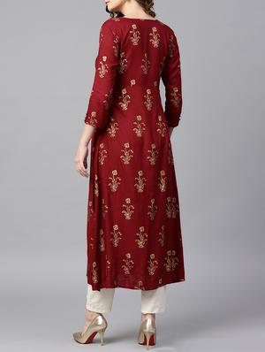 high slit block printed kurta - 15413375 - Standard Image - 3
