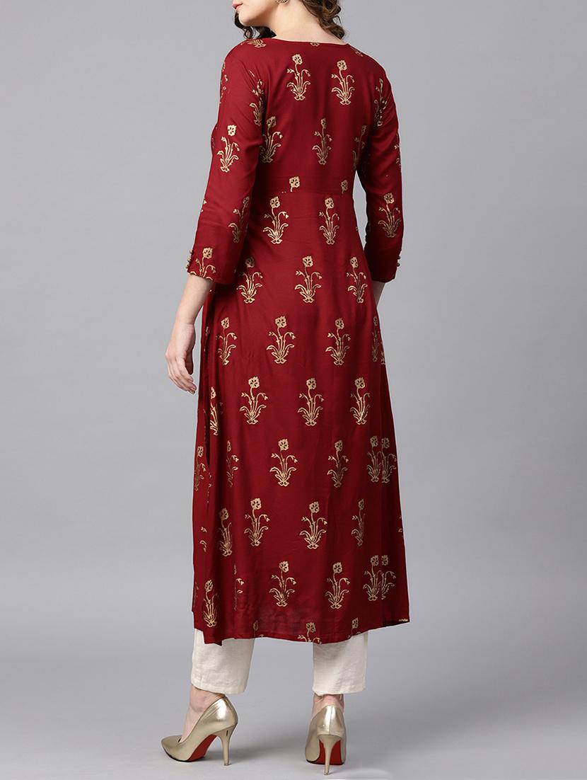 high slit block printed kurta - 15413375 - Zoom Image - 3