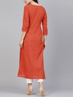 straight embroidered kurta - 15413381 - Standard Image - 3