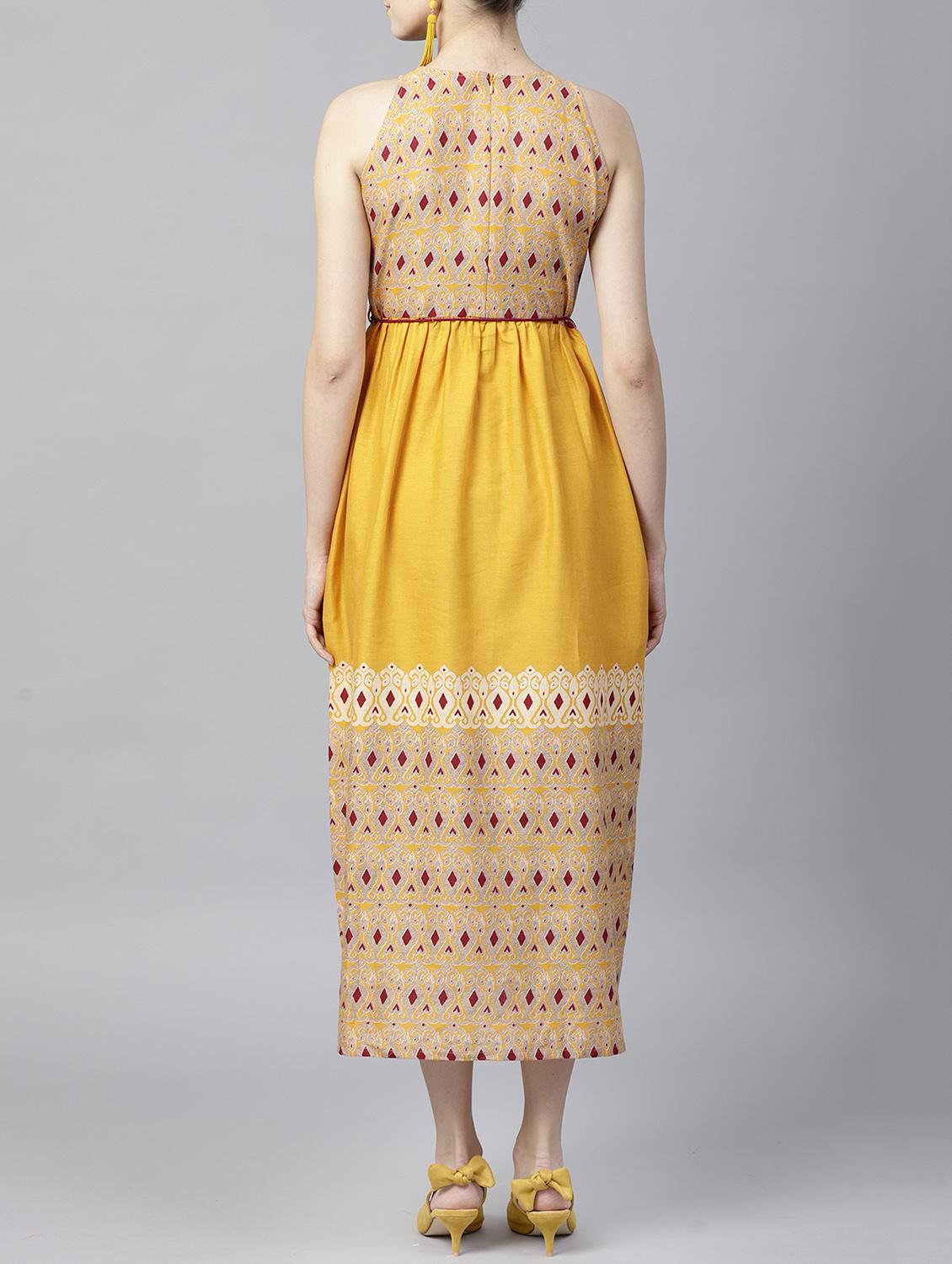Printed key hole neck belted dress - 15413424 - Zoom Image - 3