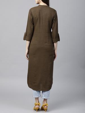 brown straight kurta - 15413457 - Standard Image - 3