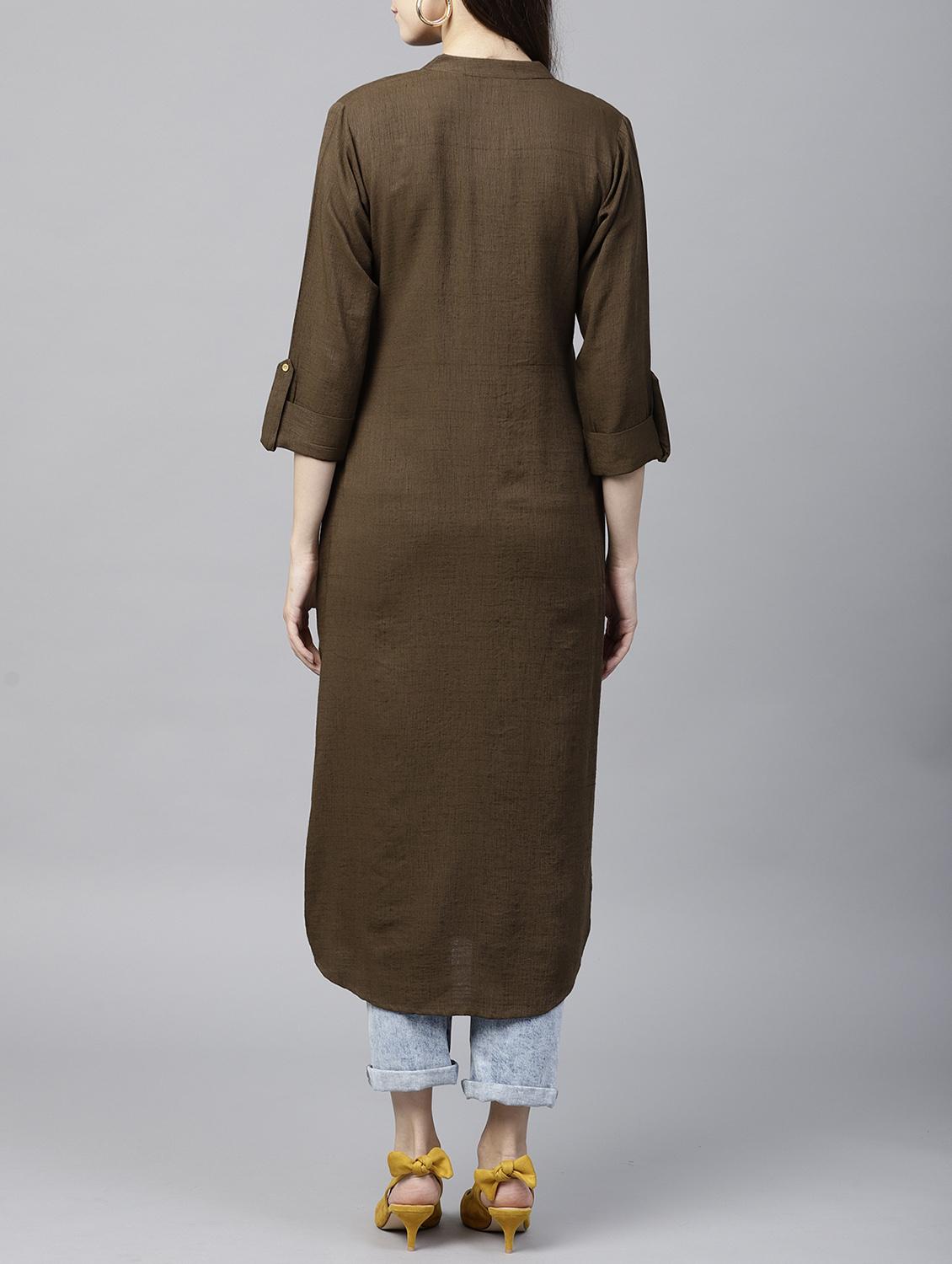 brown straight kurta - 15413457 - Zoom Image - 3