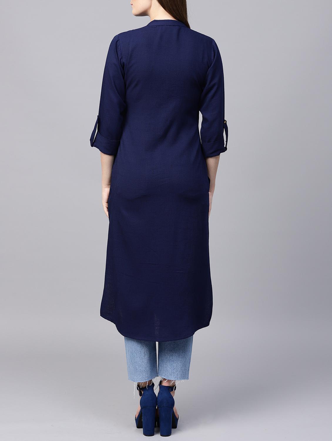 blue straight kurta - 15413458 - Zoom Image - 3
