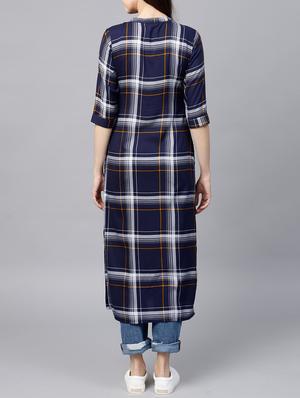 straight checkered kurta - 15413473 - Standard Image - 3