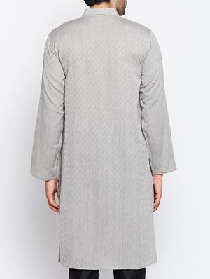 grey cotton long kurta - 15413488 - Standard Image - 3