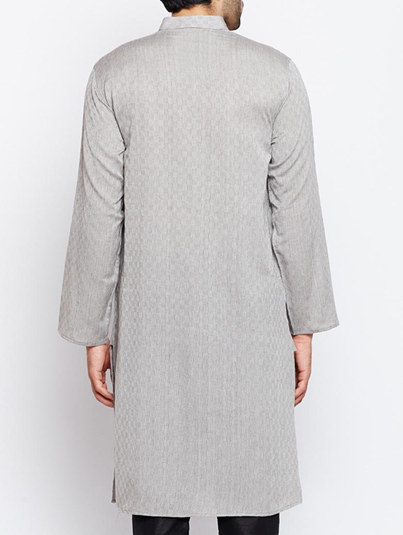 grey cotton long kurta - 15413488 - Zoom Image - 3