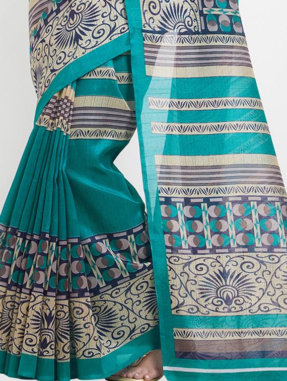 turquoise art silk bhagalpuri saree with blouse - 15413621 - Zoom Image - 3