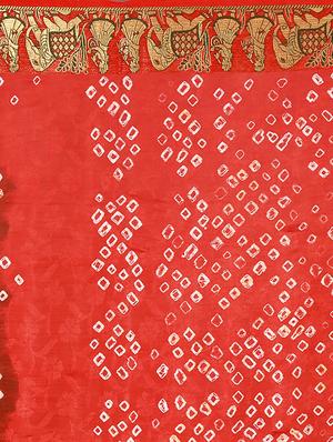 Delicate zari bordered bandhani saree with blouse - 15413667 - Standard Image - 3