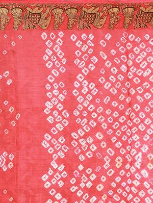 Delicate zari bordered bandhani saree with blouse - 15413668 - Standard Image - 3