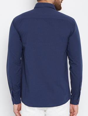 navy blue cotton casual shirt - 15414005 - Standard Image - 3
