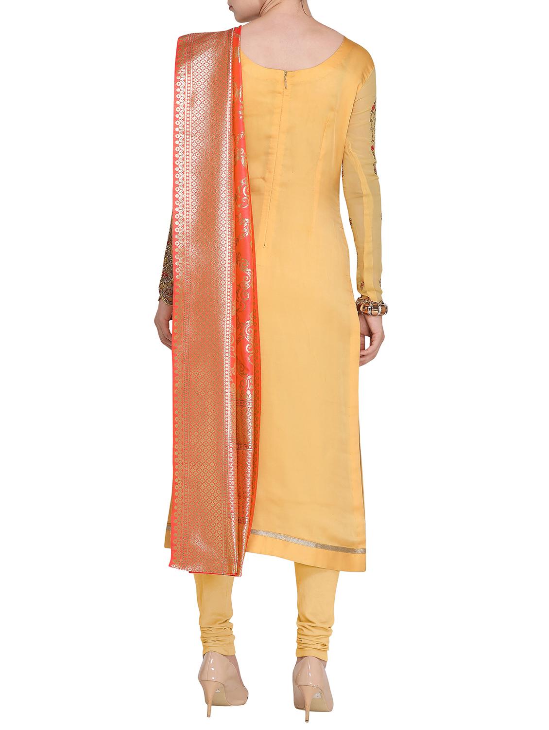 Embroidered semi-stitched churidaar suit - 15414023 - Zoom Image - 3