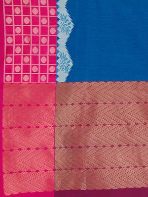 contrast jacquard border woven saree with blouse - 15414044 - Standard Image - 3