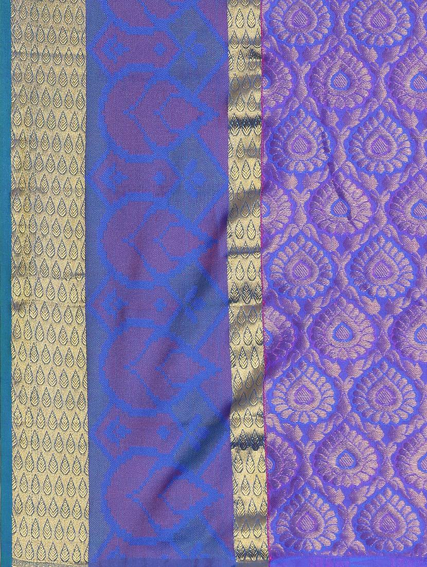golden zari butta woven saree with blouse - 15414056 - Zoom Image - 3