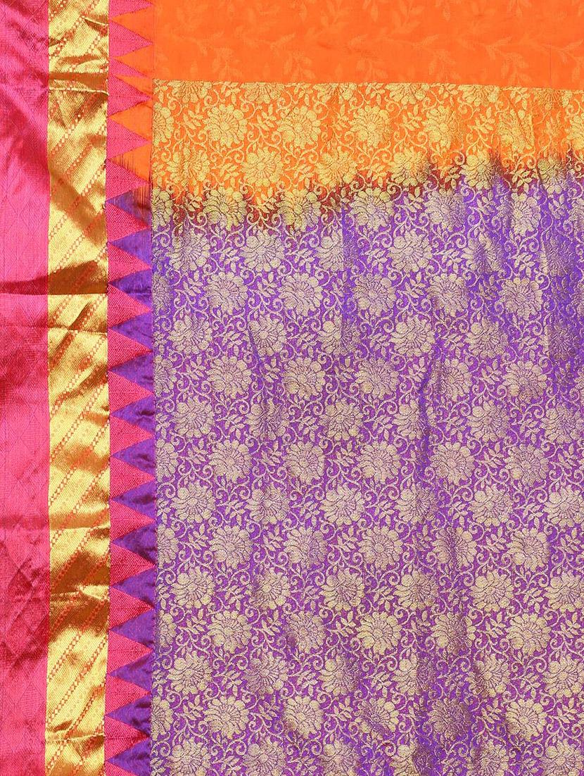 contrast zari border kanjivaram saree with blouse - 15414064 - Zoom Image - 3