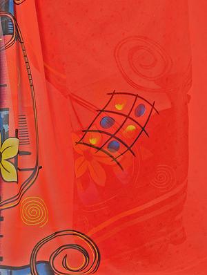 Contrast bordered printed saree with blouse - 15414365 - Standard Image - 3