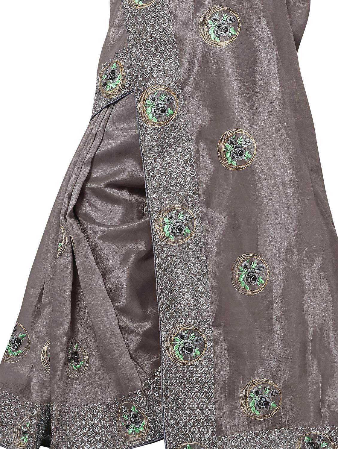 floral resham embroidered saree with blouse - 15414396 - Zoom Image - 3