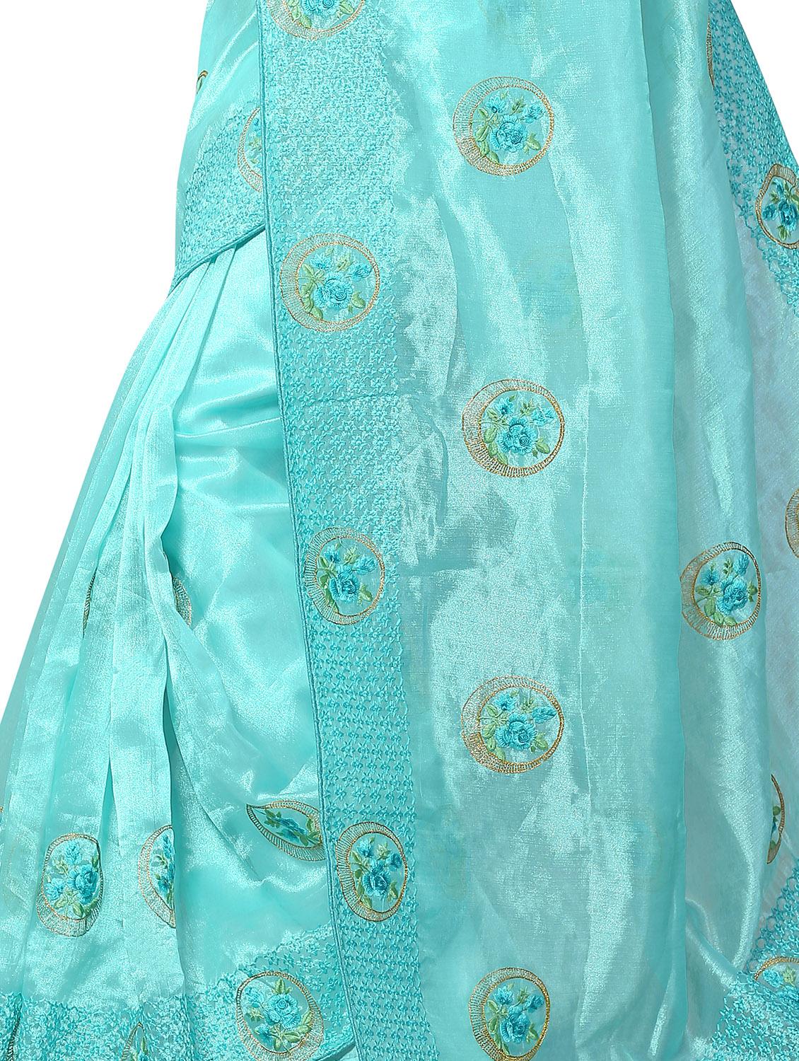 floral resham embroidered saree with blouse - 15414400 - Zoom Image - 3