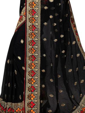 floral border zari embroidered saree with blouse - 15414405 - Standard Image - 3
