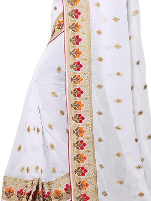 floral border zari embroidered saree with blouse - 15414406 - Standard Image - 3