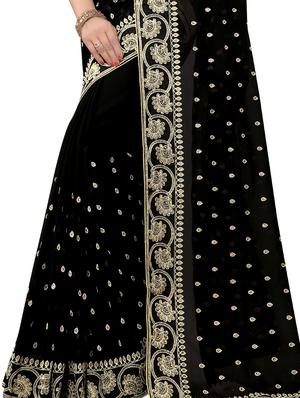 embellished floral border stone work saree with blouse - 15414414 - Standard Image - 3