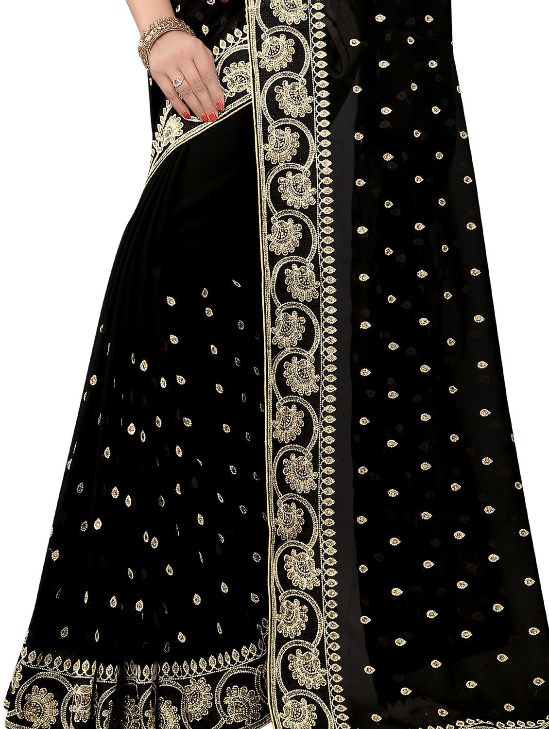 embellished floral border stone work saree with blouse - 15414414 - Zoom Image - 3