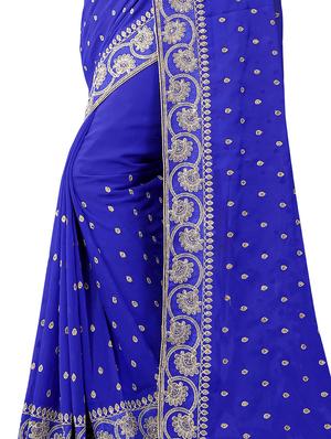 embellished floral border stone work saree with blouse - 15414417 - Standard Image - 3