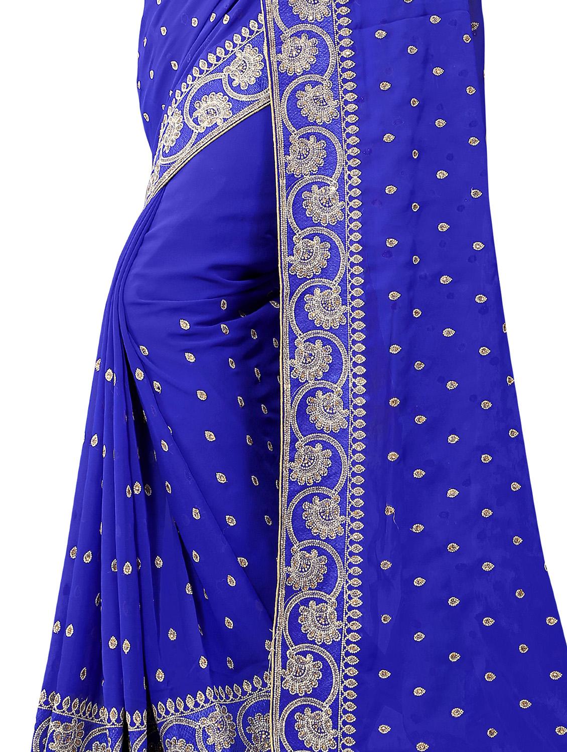 embellished floral border stone work saree with blouse - 15414417 - Zoom Image - 3