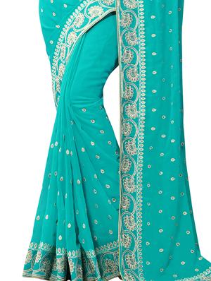 embellished floral border stone work saree with blouse - 15414420 - Standard Image - 3