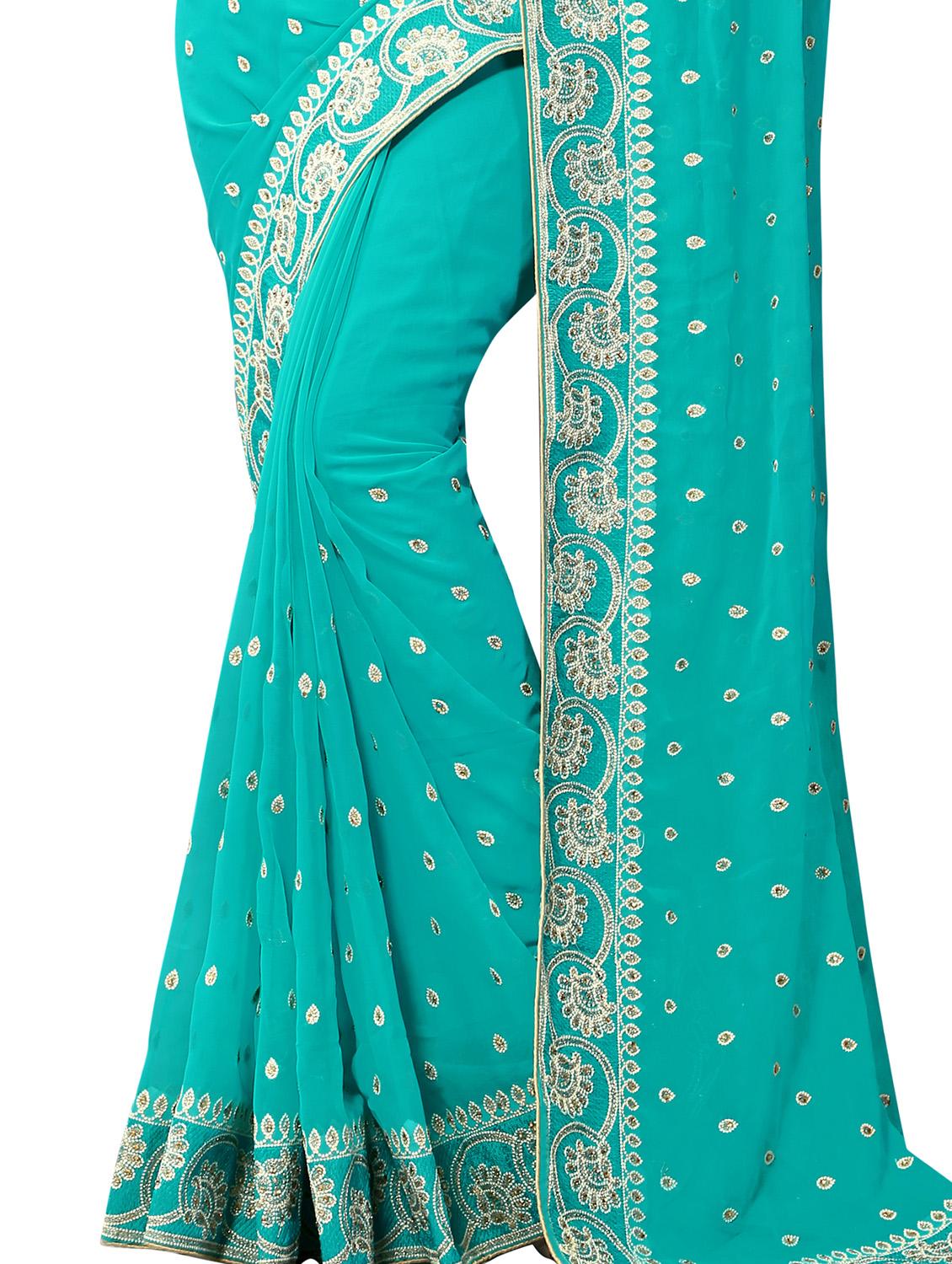 embellished floral border stone work saree with blouse - 15414420 - Zoom Image - 3