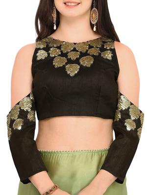 Forest green plain saree with blouse - 15414954 - Standard Image - 3