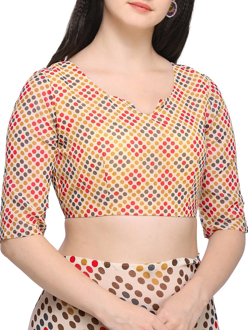 Polka dots printed saree with blouse - 15414960 - Zoom Image - 3