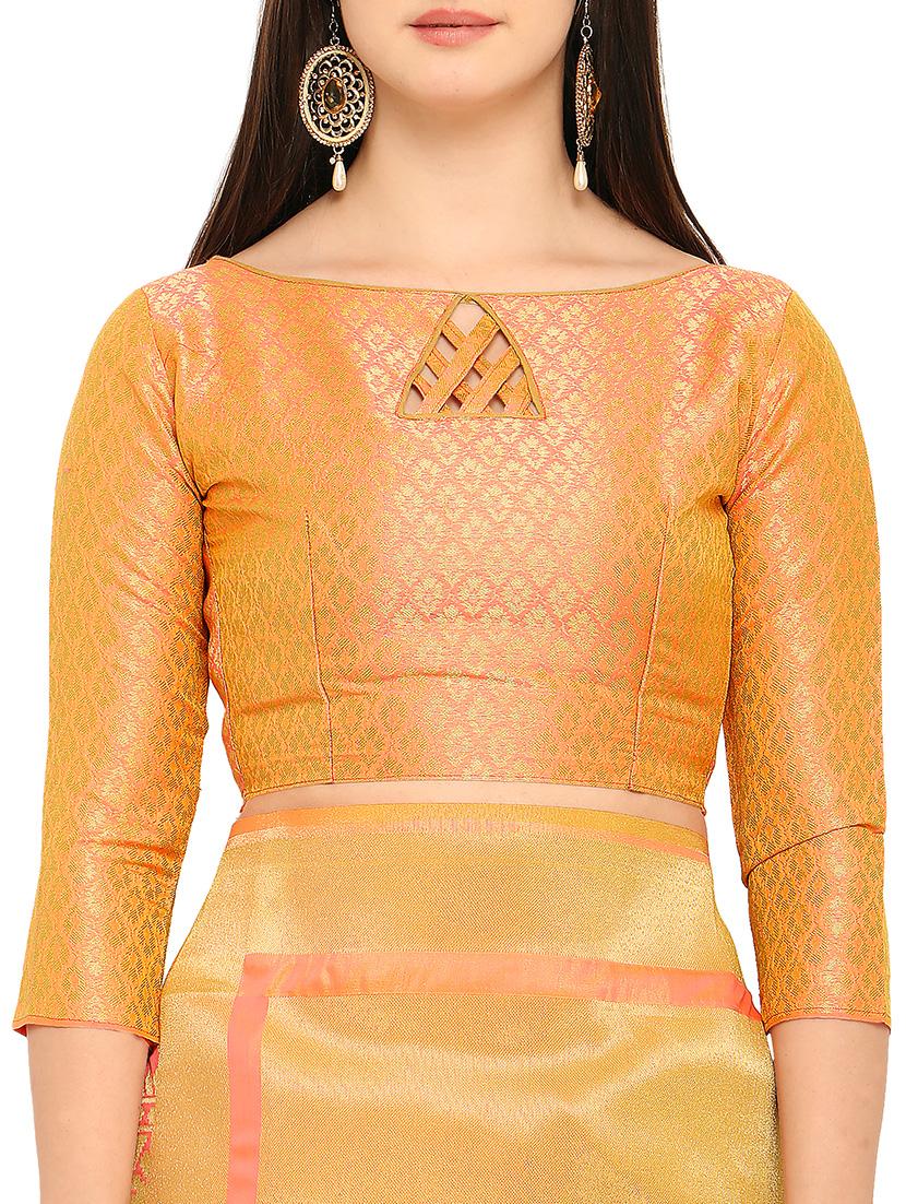 delicate golden zari banarasi saree with blouse - 15414971 - Zoom Image - 3