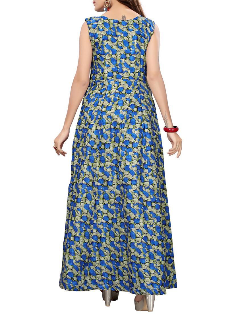 blue satin fit & flare gown - 15415019 - Zoom Image - 3