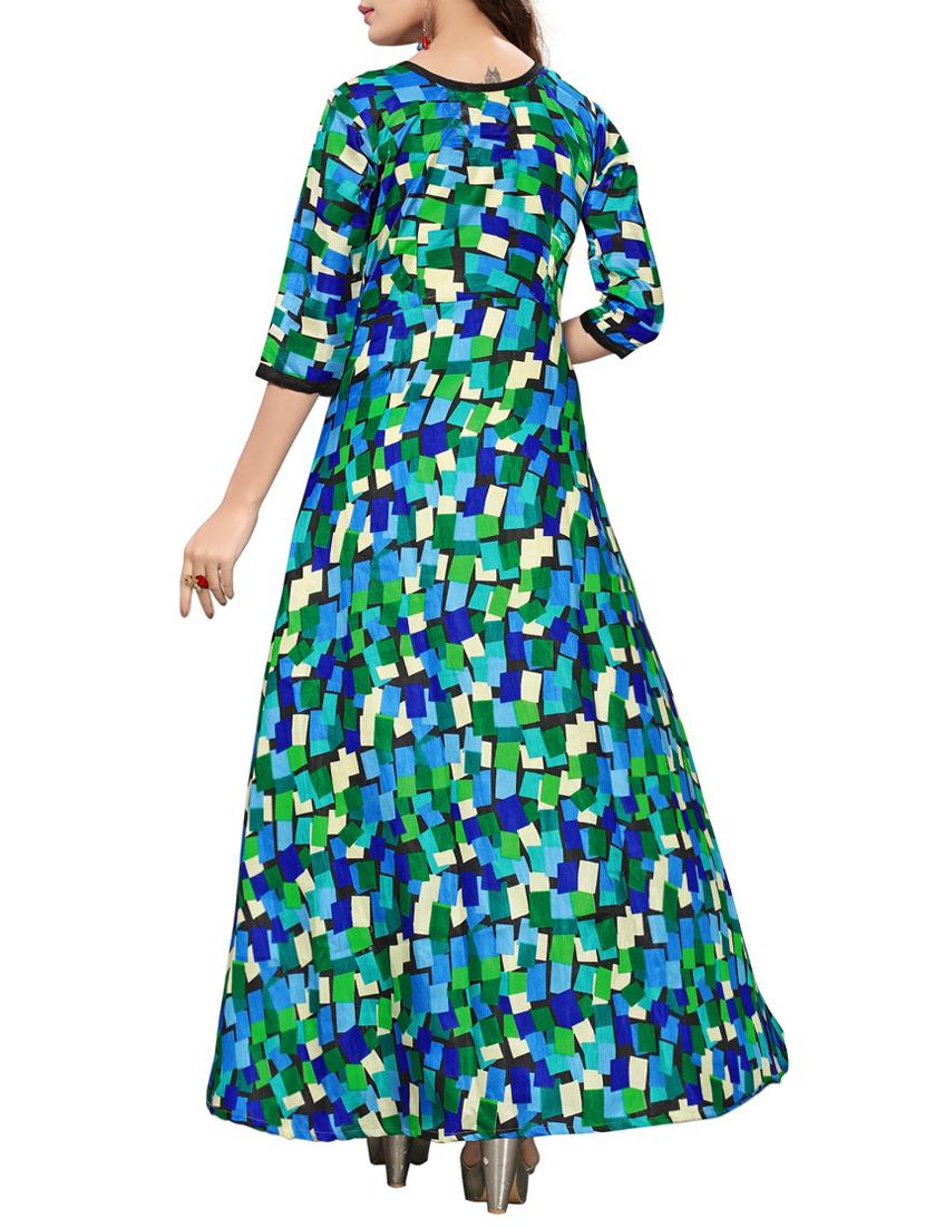 blue satin fit & flare gown - 15415023 - Zoom Image - 3
