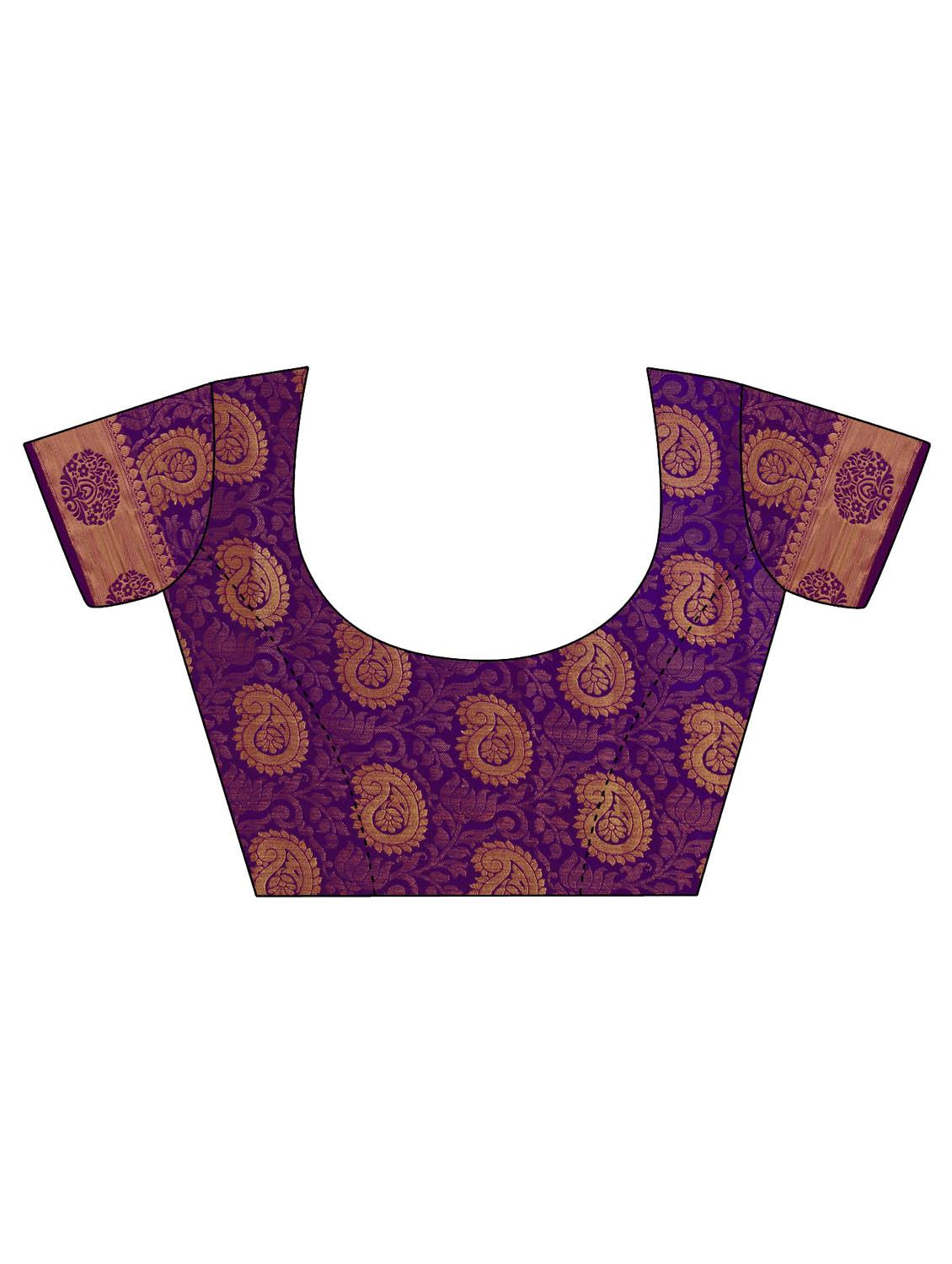 Golden paisley zari kanjivaram saree with blouse - 15415212 - Zoom Image - 3