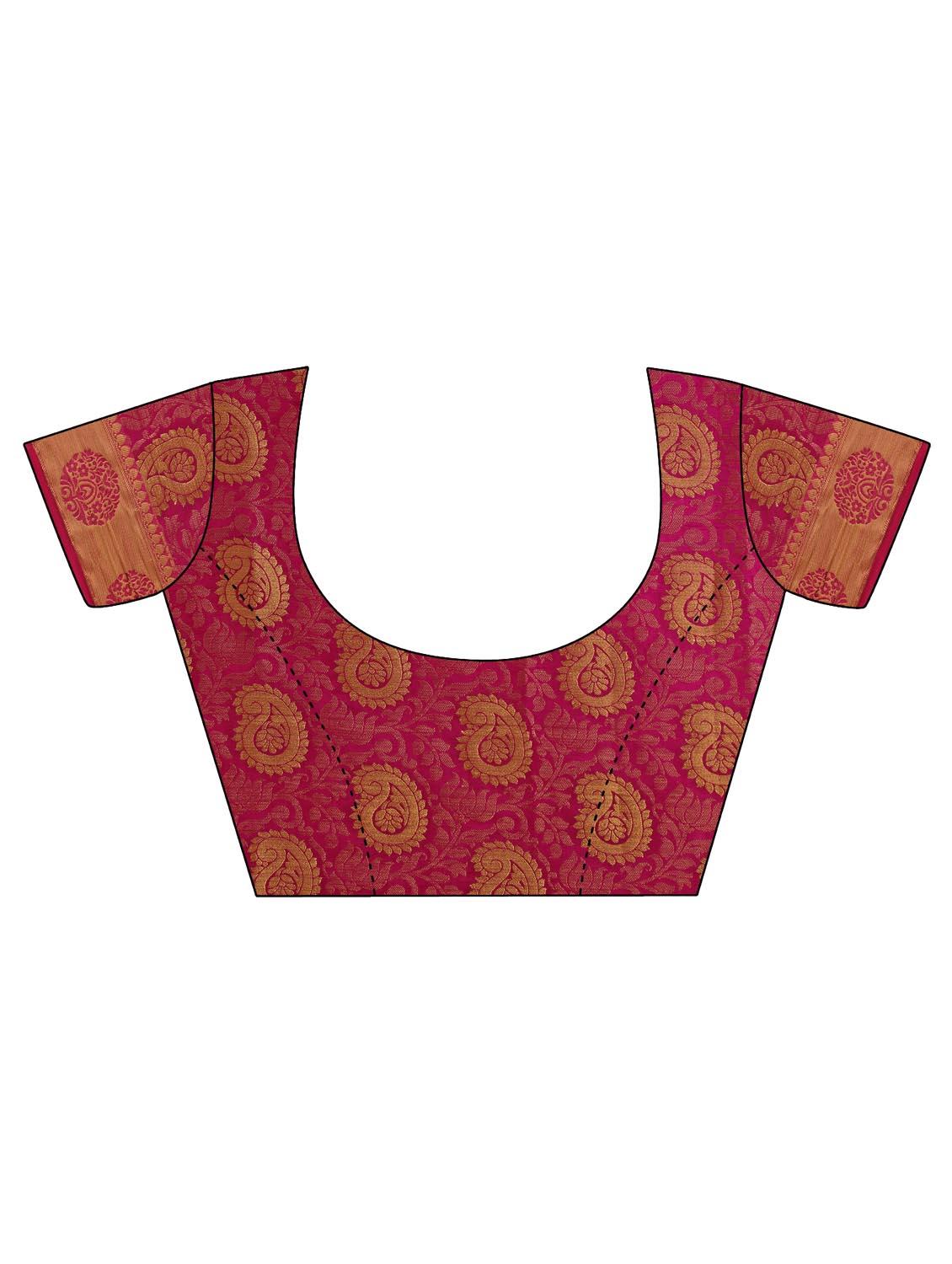 Golden paisley zari kanjivaram saree with blouse - 15415213 - Zoom Image - 3